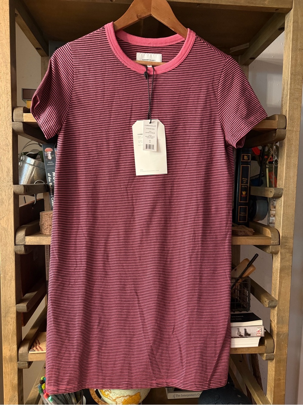 Current/Elliott Pink and Black Striped Crewneck Tee Dress